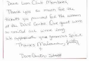 Dove Center Thank You note